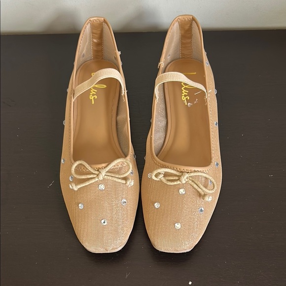 Lulus Miliah Light Nude Mesh Rhinestone Ballet Flats Sz 10 NEW - Picture 2 of 10